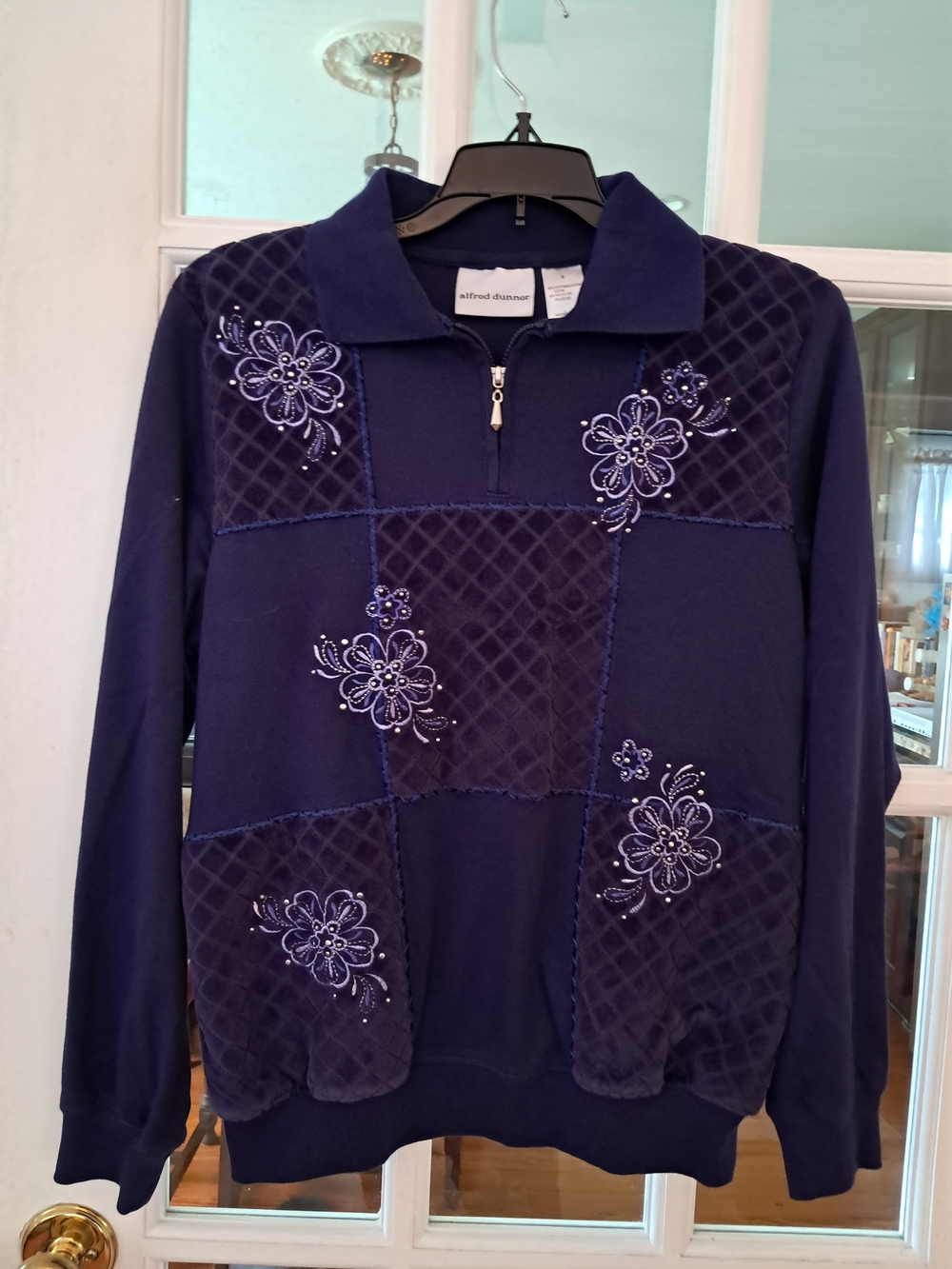 alfred dunner Purple Embroidered Quarter-Zip Sweater